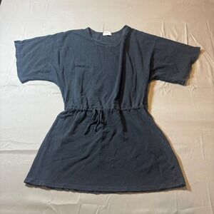 Allen Allen USA Black Thermal Mesh Drawstring Mini Dress Tunic Top Womens Medium